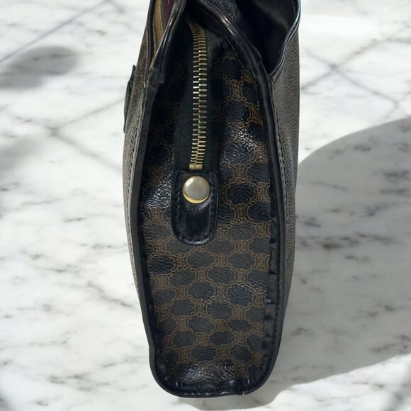 CELINE Macadam Clutch Handbag Black Brown Triomphe Leather Unisex Vintage 90s - Picture 7 of 16